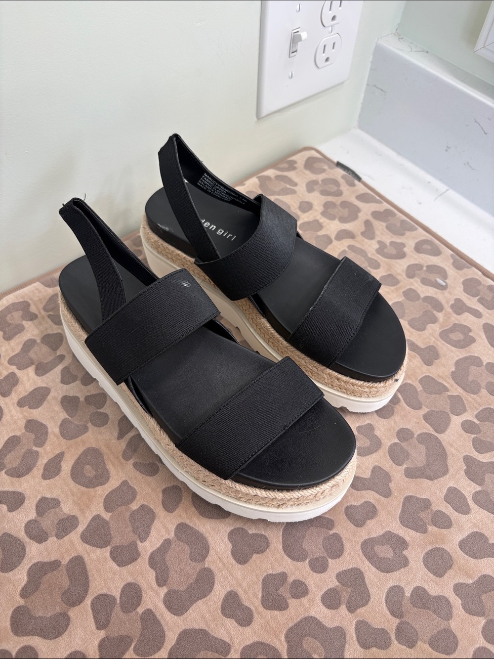 Steve Madden Black Elastic-Strap Platform Wedges